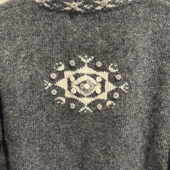 Woolrich Wool Cardigan Winter Snowflakes Deer Charcoal Gray White Large - Picture 6 of 15